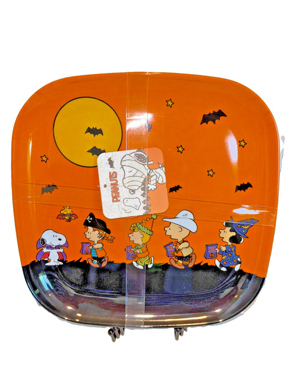 Peanuts Halloween Plate Set Of 4 Snoopy Woodstock Charlie Bats Melamine 10" NEW